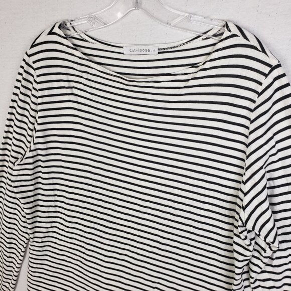 Cut Loose Tunic Top Striped Combed Cotton Rayon Relaxed size L Nautical Classic - Picture 2 of 9